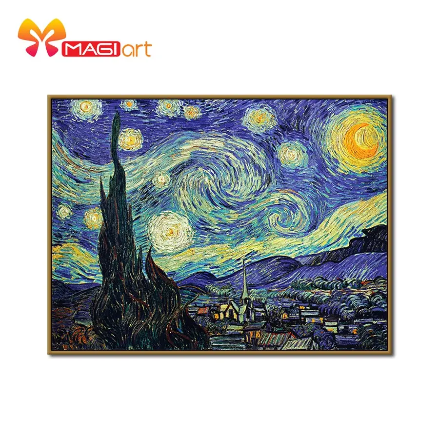 

Cross stitch kits Embroidery needlework sets 11CT water soluble canvas patterns 14CT Van Gogh's starry sky-NCMS049