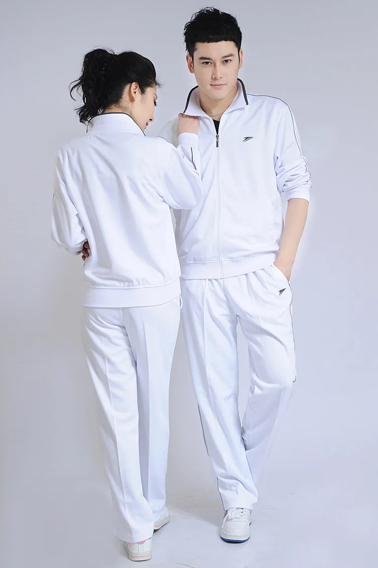 Xinda Chia Nan Korean Silk White Sports Clothing Set Coat Spring And Autumn Trousers Women's Men's Couples Casual Large Size Gro