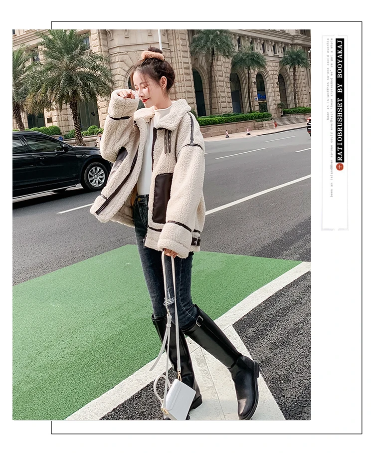 Зимняя женская новая куртка корейская мода Высокое качество PU имитация овечьей шерсти локомотив Commuter простая куртка Z076