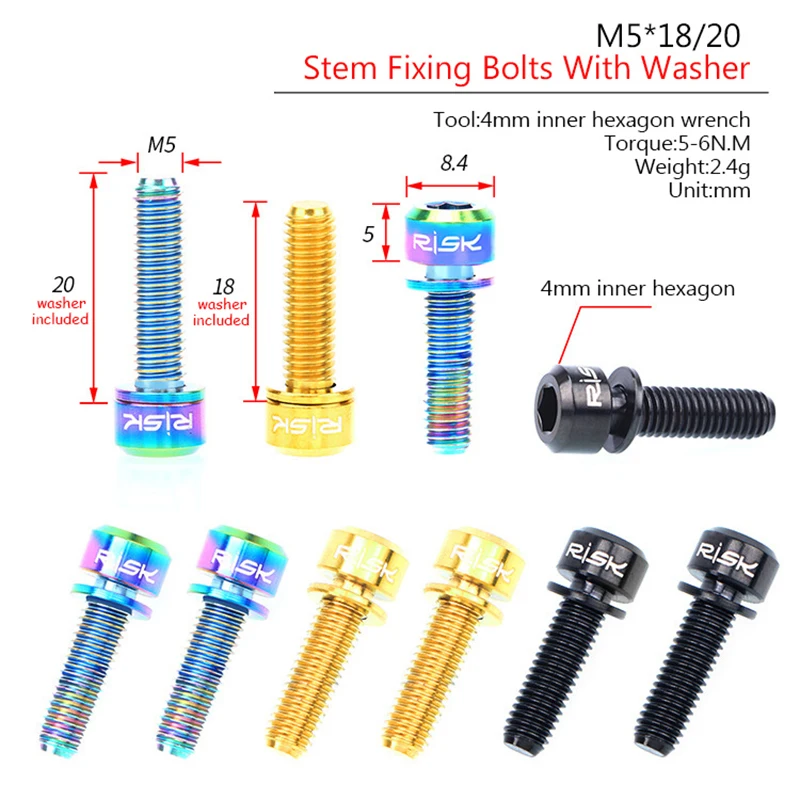 6 шт. M5* 18 мм M5* 20 мм Ti Винт С Титановым болтом для руля велосипеда MTB Сверхлегкий вынос руля винт дорожный горный велосипед болты с шайбой