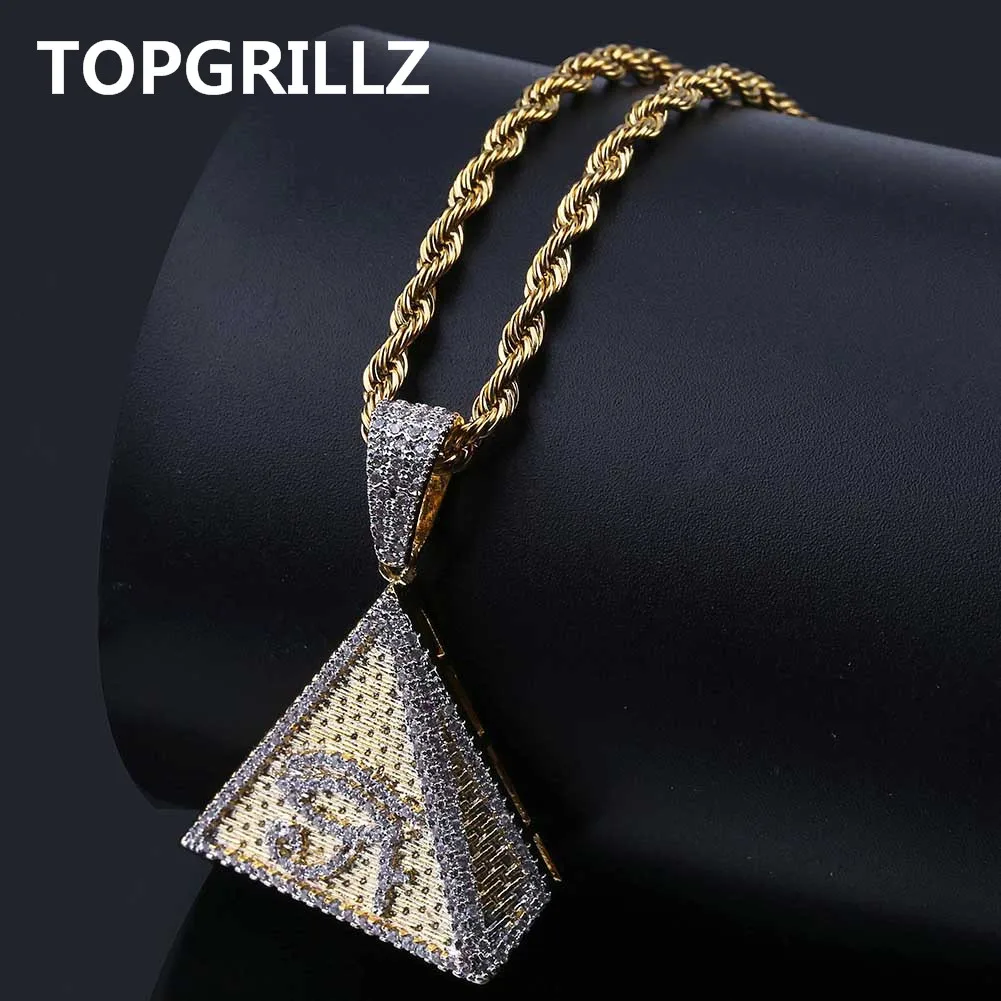 TOPGRILLZ хип-хоп позолоченный египетская Пирамида Глаз Гора кулон ожерелье со льдом набор украшений с цирконием Шарм ювелирные изделия