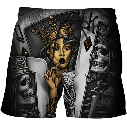 Pantalones cortos con estampado 3D de calavera y corona para hombre, traje de baño divertido, informal, de secado rápido, color negro, 2020