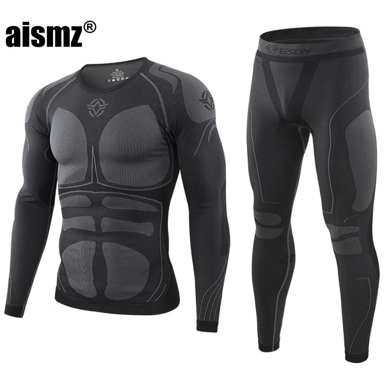 Aismz Seamless tight tactical thermal underwear men sports function breathable training cycling thermo underwear long johns cotton long johns