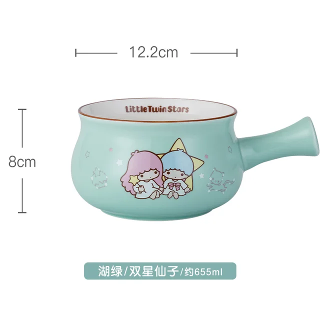 Creative Cartoon Ceramics Handle Bowl Kawaii Anime My Melody KT Cat Purin Dog Xo Tableware Can Be Heated Ceramic Bowl Ramen Bowl