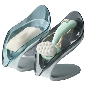 

New 2 Pack Soap Holder, Drain Soap Dish, Leaf Shaped Soap Box with Silicone Chassis for Bathroom, Kitchen Drain Water