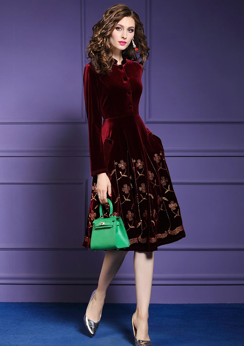 TESSCARA, женское осенне-зимнее элегантное бархатное платье с пайетками, женские вечерние платья высокого качества, винтажные платья