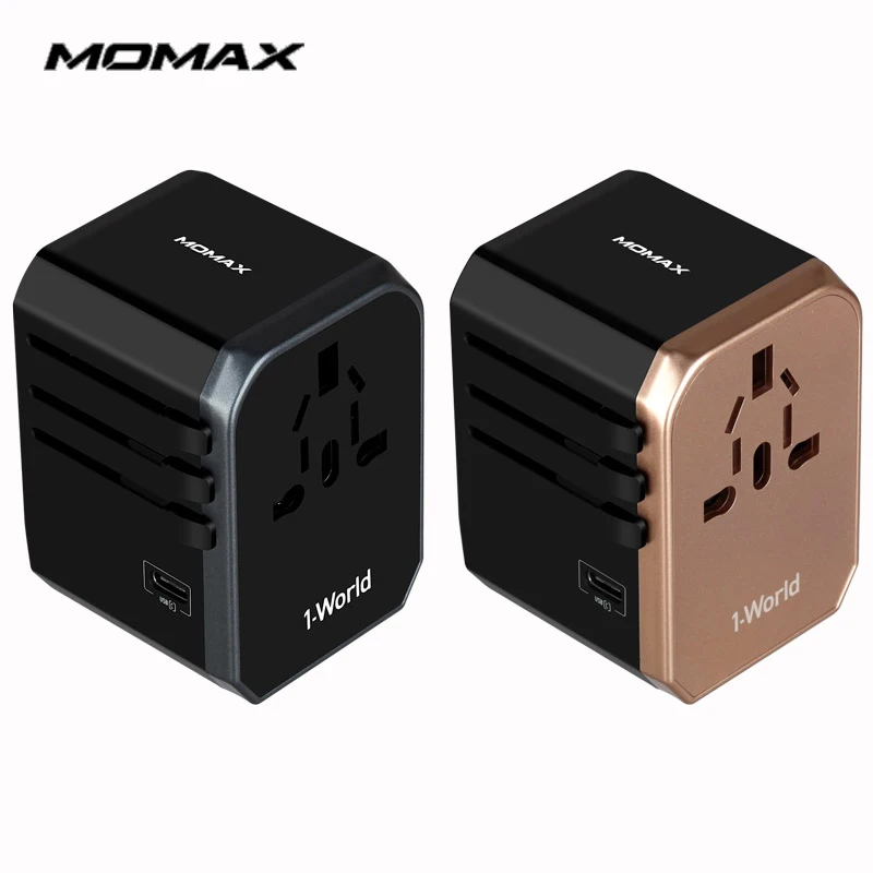 

Momax UA5 1-world elite global travel charging outlet - upgrade (4USB+ usb-c) Type c + 5.6a quick charge 147g compact and light