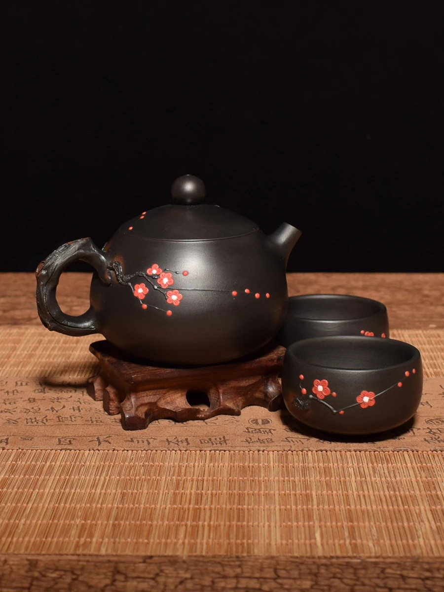 Chinese Yixing Zisha Pottery 240cc Green Clay Teapot Handmade Plum Blossom Pot 