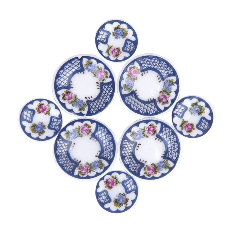 15pcs Miniature British Style Porcelain Tea Set Dish/Cup/Plate-Blue for 1/12 Dollhouse