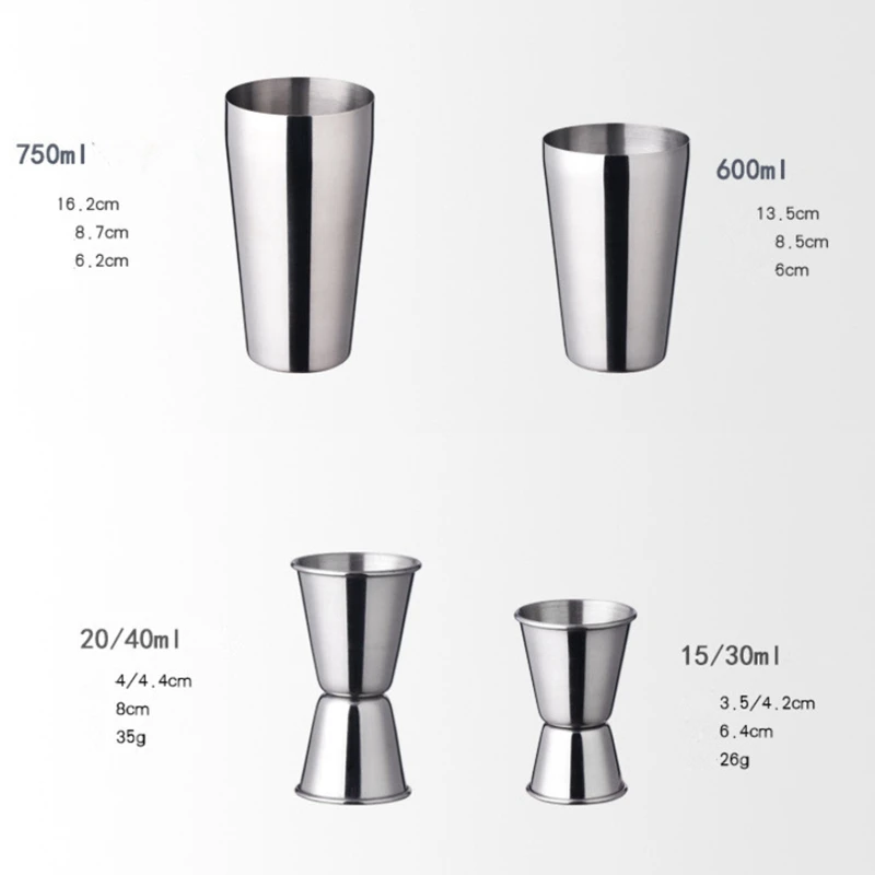 LBER Boston Double Shaker Bar Tools Bpa Free Stainless Steel 304 High-End 9 Pieces Cocktail Shakers Set Ultimate Collection Bart