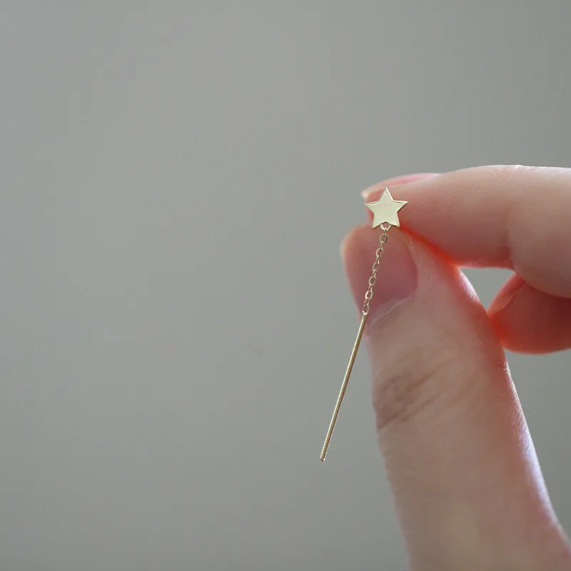 925 Sterling Silver Shiny Star Tassel Earrings Women 14k Gold Plating Long Earrings Fashion Party Jewelry Accessories Gifts