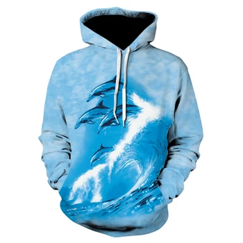 

3D printed sports hoodies with 4 dolphins printed patterns and the same personalized animal prints for both men and women