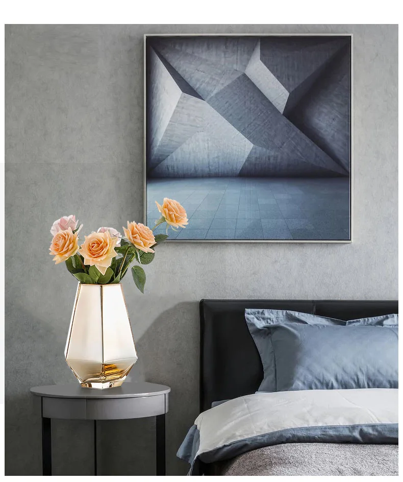 Home Vase Glass Vases Geometric Golden Flower Insert Artificial Fake Rose Origami Furnishings Home Decoration Accessories Modern