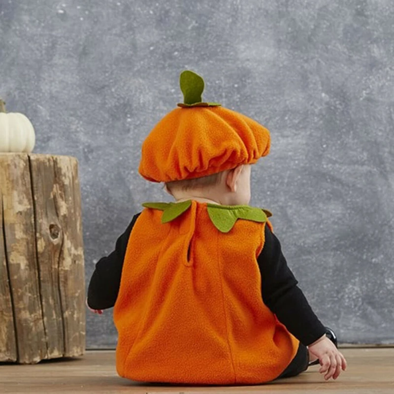 Коллекция года, костюм тыквы из микрофибры для маленьких мальчиков и девочек на Хэллоуин, костюм тыквы, топ, блузка, платье+ шляпа, костюмы