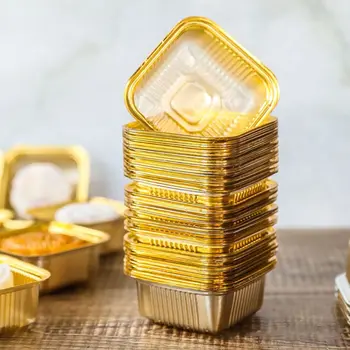 

100pcs 50/63-80/100g Square Moon Cake Trays Mooncake/Egg-Yolk Puff Package Box Container Holder for Mid-autumn Festival Party
