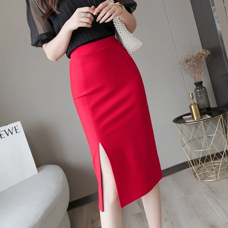 

Photo Shoot Spring And Summer Elasticity A- line Medium-length Dress Slit Skirt Women's Skirt Elegant Tight Slimming Skirt