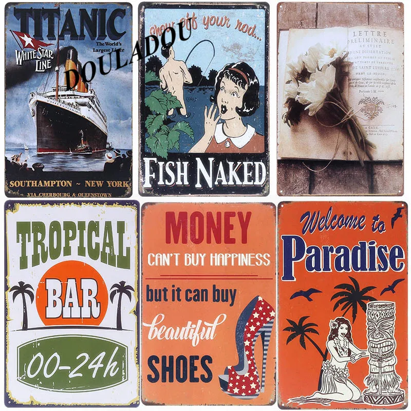 Douladou] Tropical Bar Open 24 Hours Vintage Metal Tin Signs Bar ...