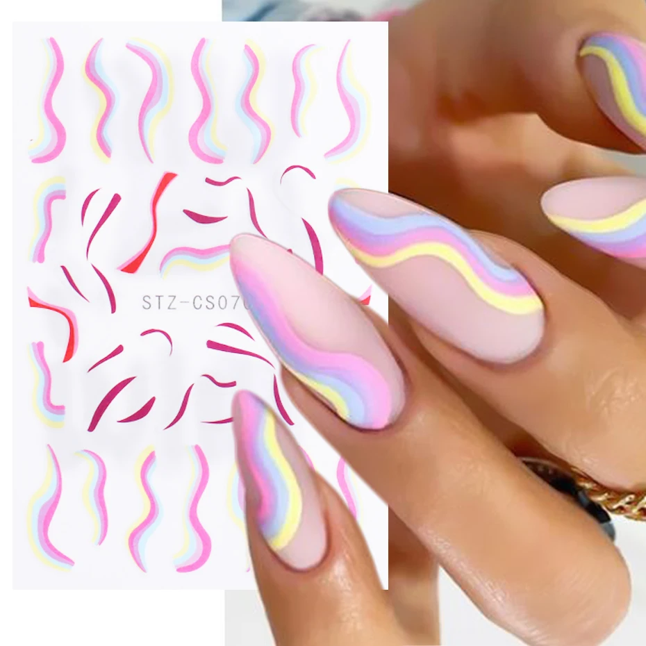 3D Metallic Golden Wavy Line Nail Sticker Marble Rainbow Swirl Stripe Tape Winter French Graphic Slider Decor Foils NLSTZ-CS067