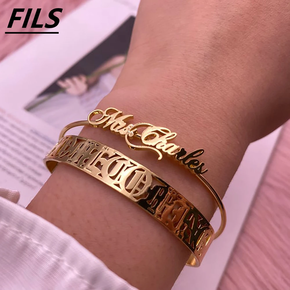 

Men Customized Name Personalized Bracelets Women Stainless Steel Gold Women Bracelets Mom Birthday Jewelry Gifts Pulsera mujer
