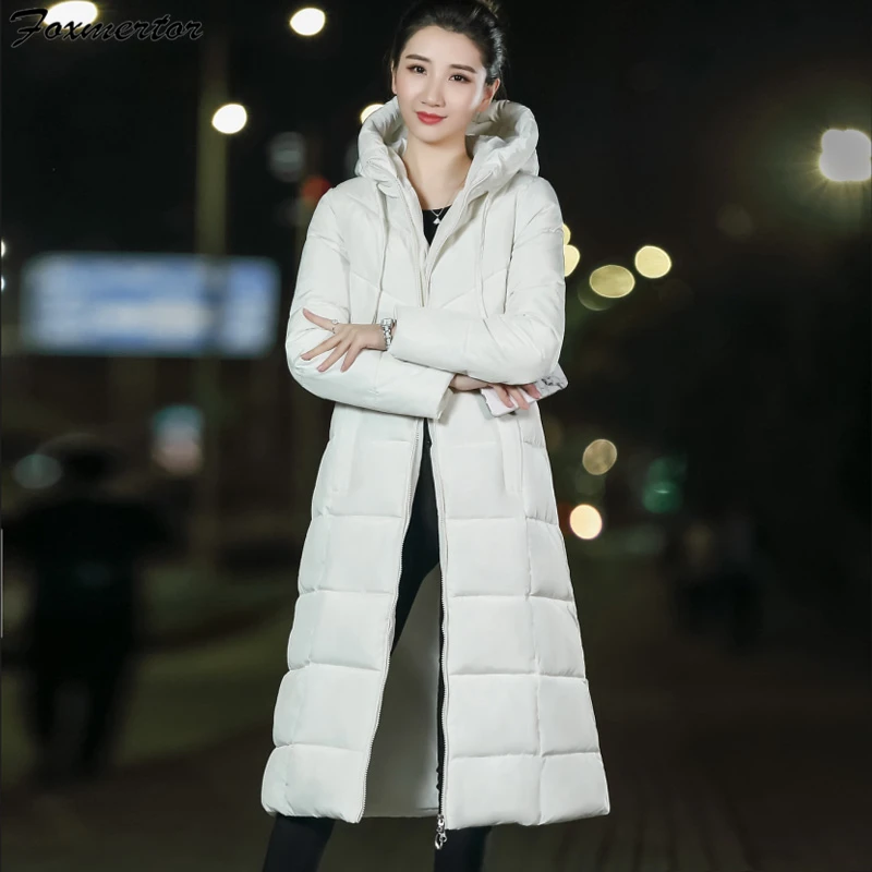 Зимняя парка размера плюс M-6XL, Женское пальто с капюшоном, ультра легкий пуховик, тонкий однотонный длинный пуховик для женщин, переносная пуховая куртка