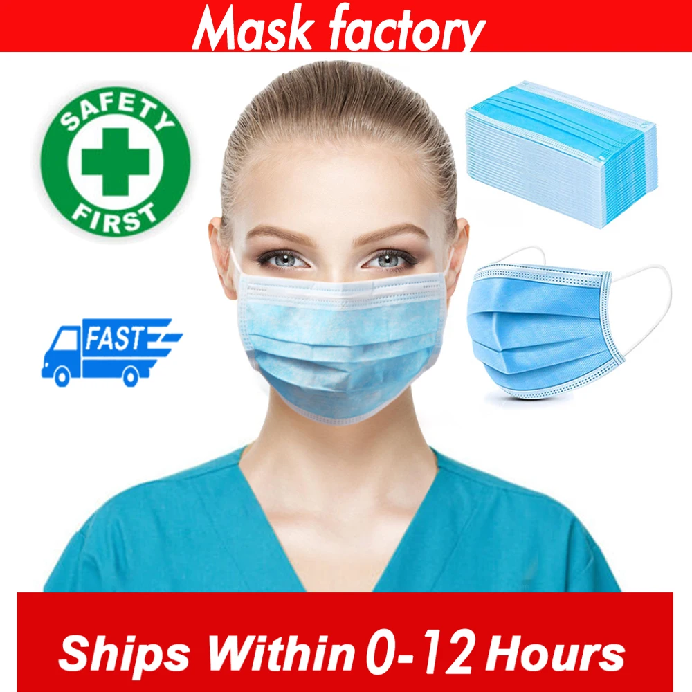 

100pcs Non Woven Meltblown cloth Disposable Face Mask 3 Layers Earloop Face Earloops Masks Anti-dust virus Safe Masks Fast send