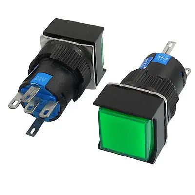 

2 Pcs Green Sign Square Type Momentary Push Button Switch 5P NO NC 24VDC Lamp