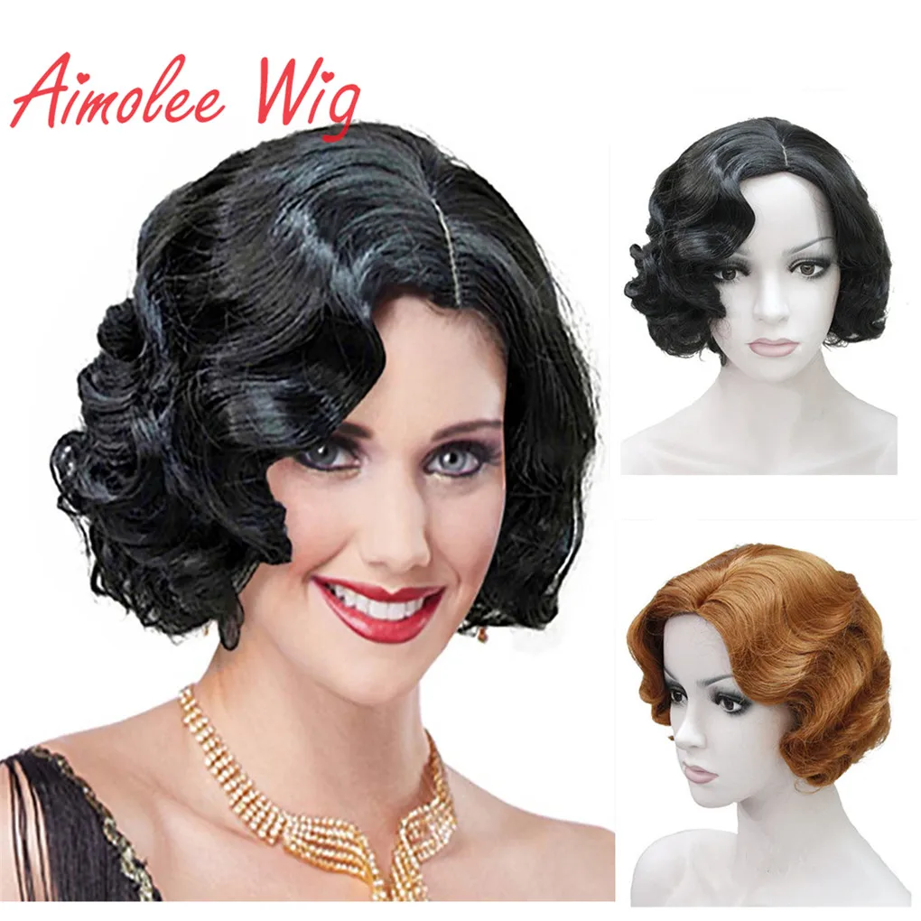 Aimolee 1920's Flapper Hairstyles Wig for Women Finger Wave Retro Style Short Synthetic Wig Cosplay