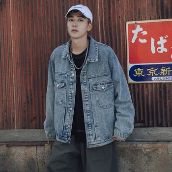 

Autumn New Denim Jacket Men's Fashion Washed Solid Color Casual Denim Jacket Man Streetwear Loose Hip Hop Bomber Jacket Men