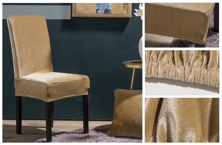 New Silver Velvet Solid Colors Flexible Stretch Chair Cover for Wedding Party Elastic Multifunctional Dining Covers Home Decor