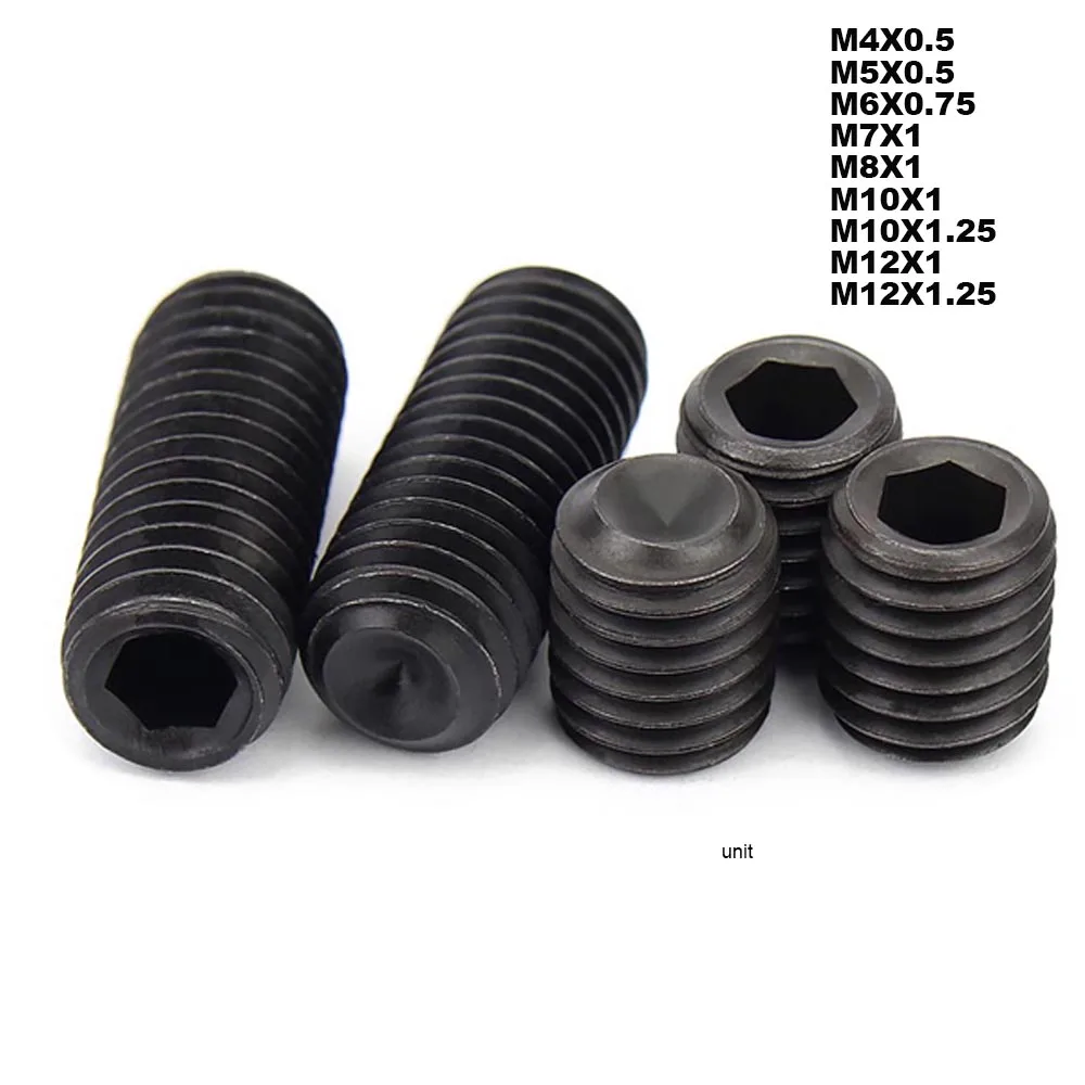 Hexagon socket head bolt hex socket screw hexagon socket screw hexagon socket head screw 2/50pcs M3 M4 M5 M6 M7 M8 M10 M12 Fine Thread Black 12.9 Grade Steel Hex Hexagon Socket Allen Point Grub Headless Screw Set Bolt