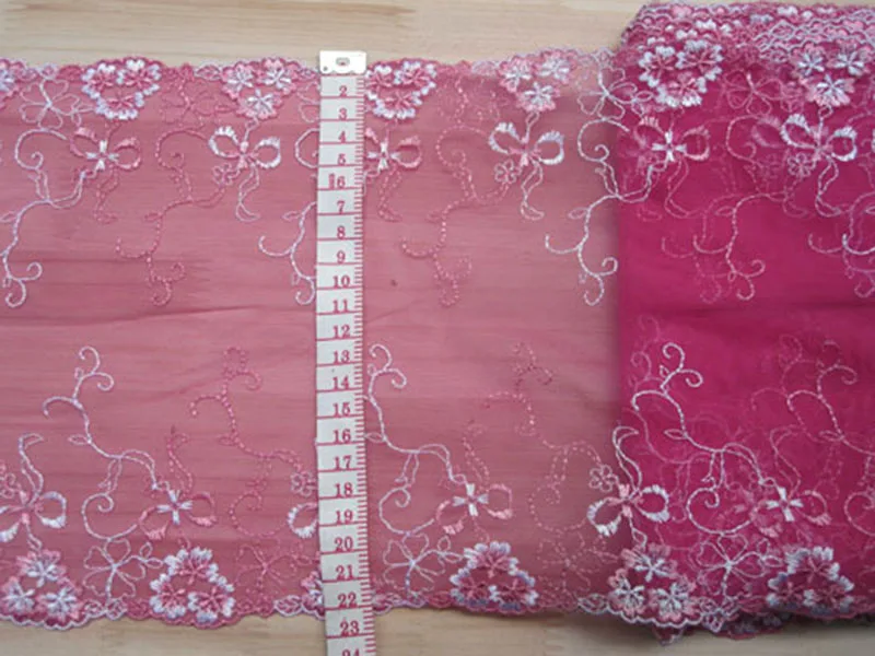 

13meters Rose Red Mesh Fabric Flowers Bilateral Embroidery Lace Trim Ribbon Dress Collar Cuffs Sewing Trimmings Decor
