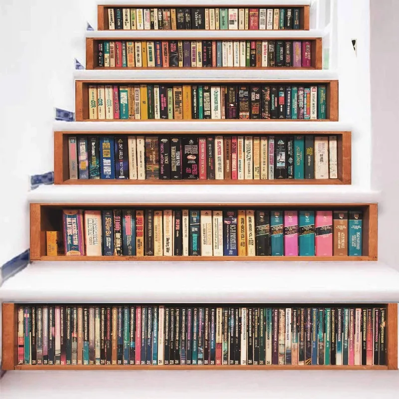 

6Pieces/set Dropship Bookcase 3D Simulation Stair Paste Can Be Moved Waterproof Fashion Steps Decorative Wall Paste Home
