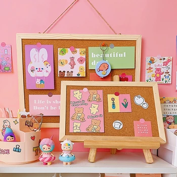 

W&G Ins Kawaii Cork Board Wooden Photo Wall Decoration Home Desktop Photo Board Message Board Hanging Note Board