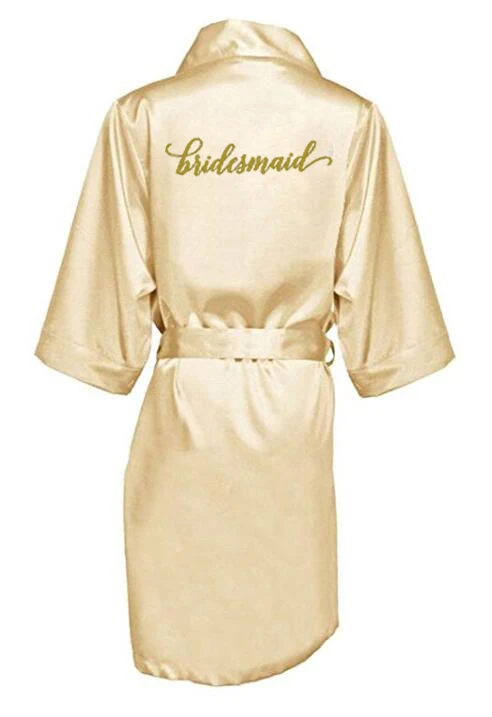 new Champagne bathrobe bride satin-silk robe women bridal party sister team mother shower gift bridesmaid wedding short robes
