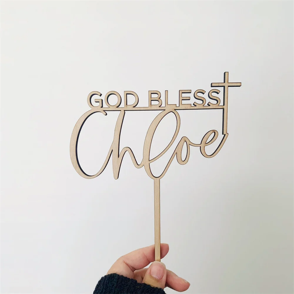 

Персонализированный Топпер для торта с именем Бога, деревянные акриловые принадлежности для детского праздника, крестины, Первого Святого Причастия, индивидуальный Декор