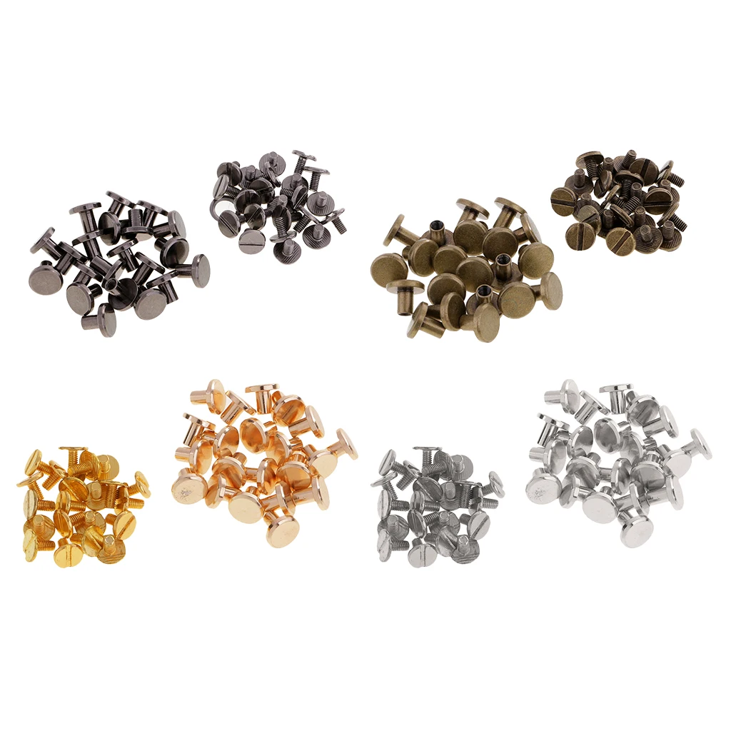 Set Of 80 Round Head Button Stud Slotted Screws 8mm Chicago Screws Nail Rivet For DIY Leather Craf