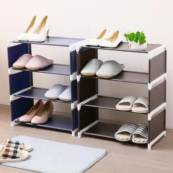 

3/4 Layer Non-woven Fabric Assembly Shoe Rack Solid Color Dustproof Shoe Storage Rack for Living Bedroom Storage Shelf