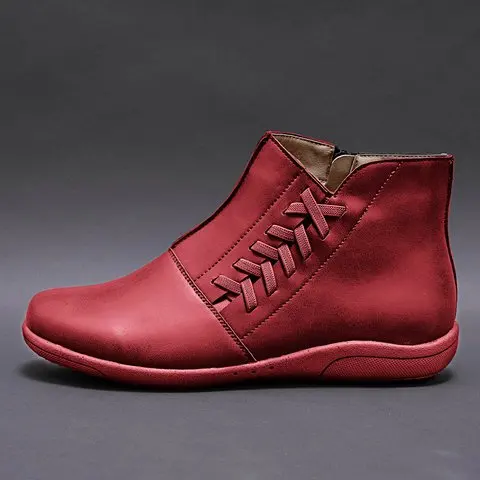 Women Walking Shoes Ankle Boots PU Leather Outdoor Sport Sneakers Soft Flat Woman Short Boots Ladies Slip-on Footwear Bota Mujer