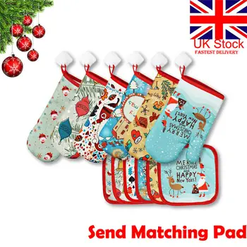

glove 1set Christmas microwave oven heat insulated pad Christmas Xmas glove mat