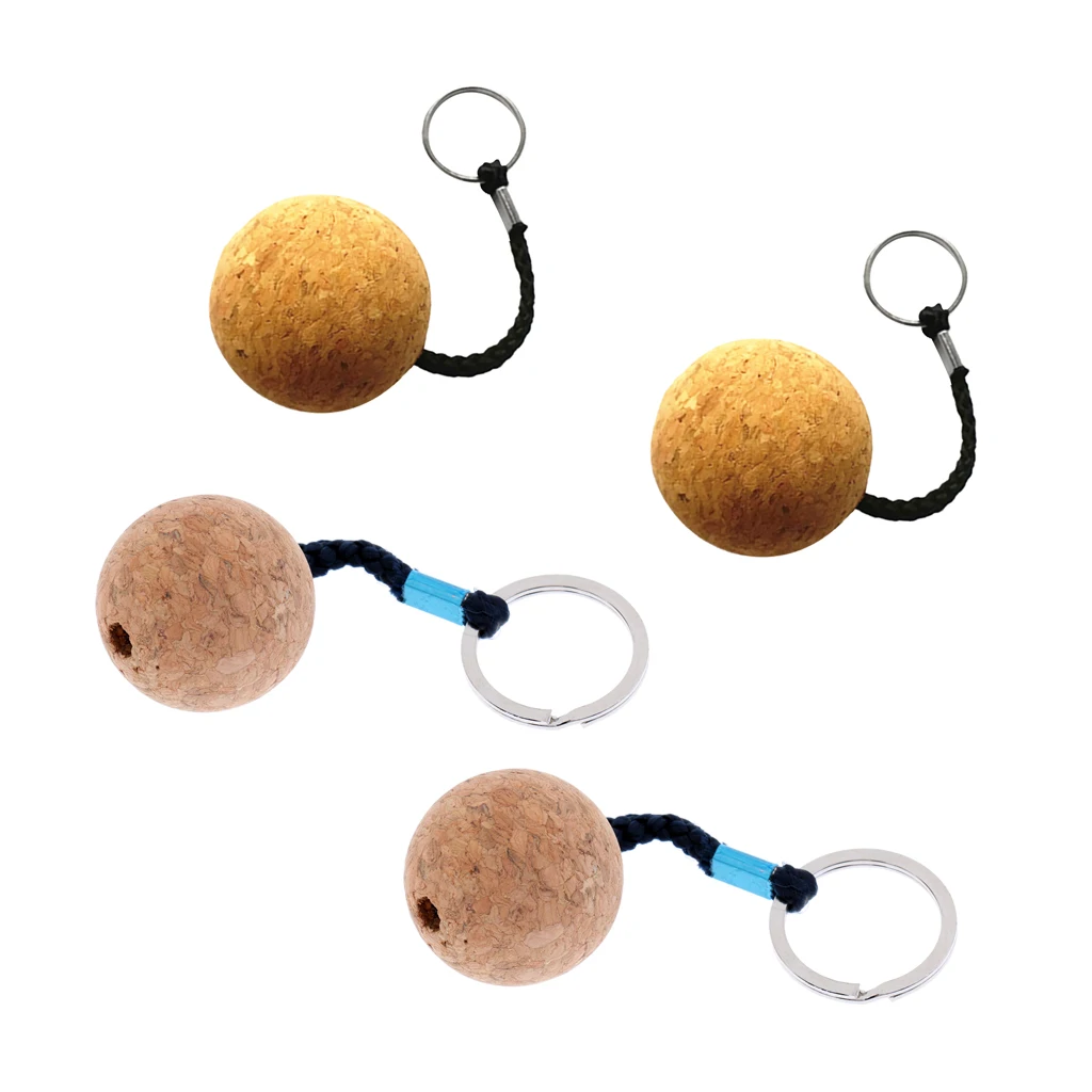 4Pcs Floating Cork Keyring Water Sports Wooden Ball Marine Floatable Buoyant Key Ring Boat