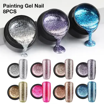 

5ml Shiny Gel Nail Polish Bright For Glitter Painting Nail Art Design Poly UV Top Base Primer For Manicure Gel Nail Art 8Pcs/set
