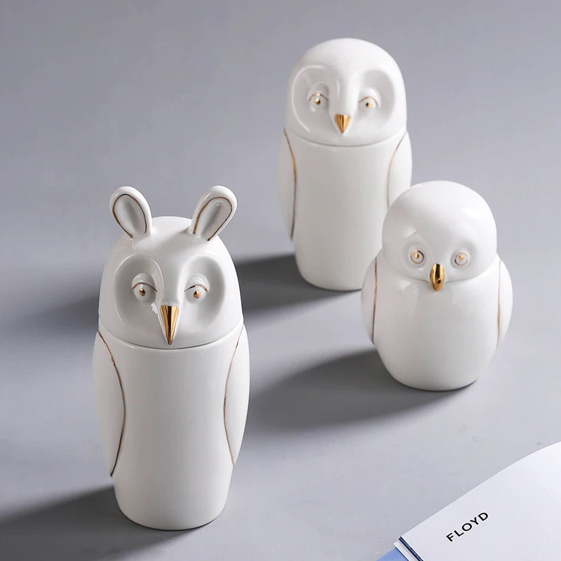 Nordic белая керамика Сова бак для хранения для сухофруктов и конфет бак для хранения домашнее украшение в виде животного статуя Desktop украшением в виде банта