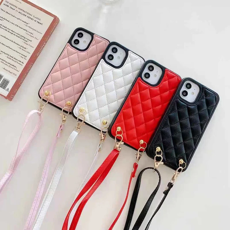 Luxury Chain Necklace Lambskin plaid Phone Case For iphone 12 Pro Max 7