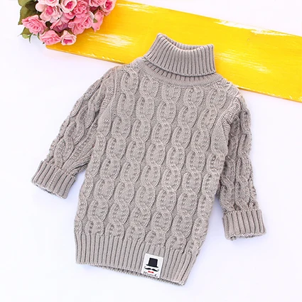 Pure Color Knitted Pullovers Children Sweaters Autumn Winter Warm Turtleneck Sweaters for Girls Boys Warm Kids Knitwear Clothing - Цвет: Серебристый