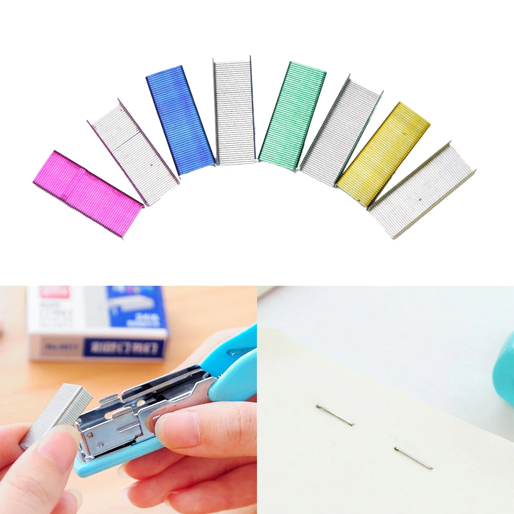 High quality 1Pack 12mm Creative Colorful Stainless Steel Staples Office Binding Supplies