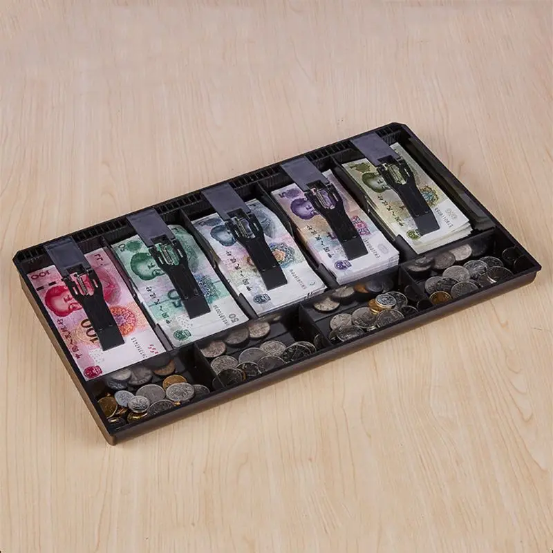

Black Plastic Coin Money Storage Box Bill Cash Tray Organizer With 9 Slots 5 Clips Home Market Supply