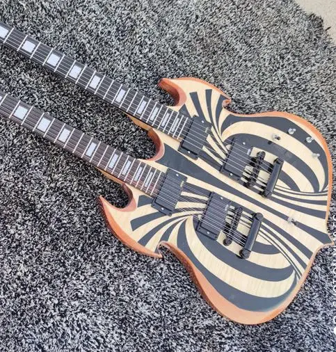 

Double neck 6 string and 12 string guitar, body color can be customized, double neck mechanism, wood color, free transportation