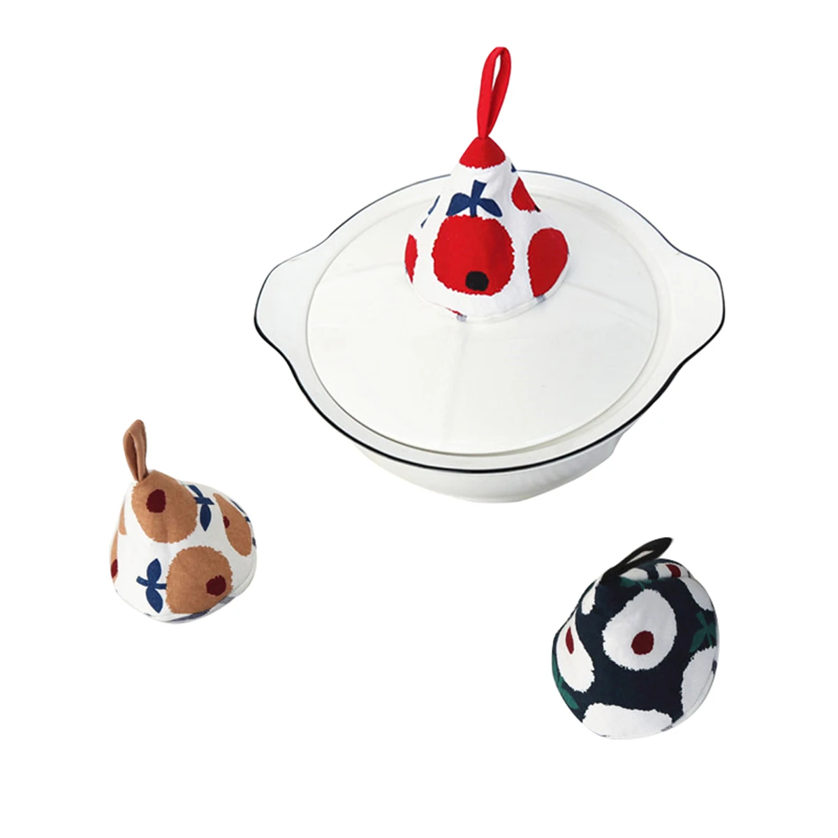 

Triangle Pot Hat Anti-scalding Insulation with Hanging Ring Cute Apple Pattern Print Kitchen Pot Cover