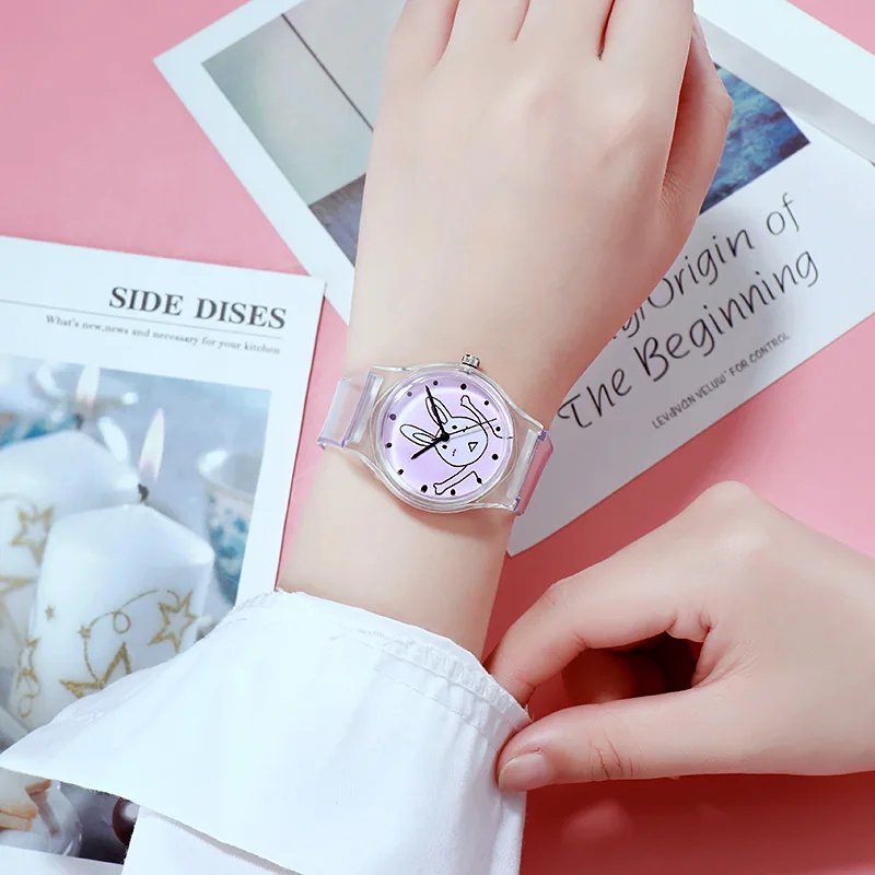 

Female Students Watch Korean-style Simple Trend Cool Transparent Candy-Colored Small Dial Children Cartoon Pattern Cool Table
