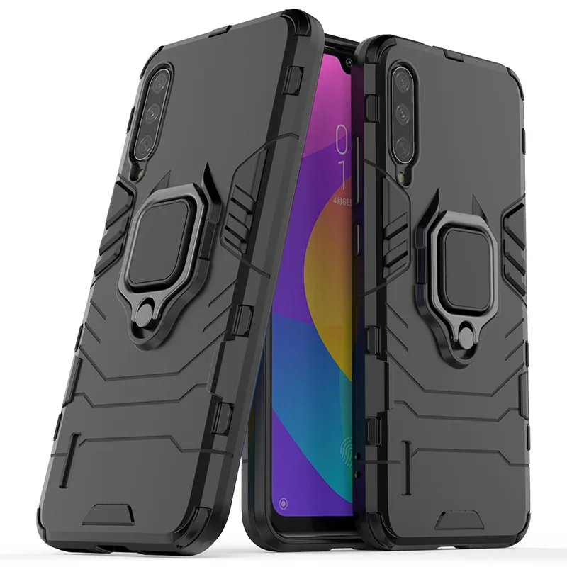 Чехол-бампер для Xiaomi mi 9 Lite, чехол с металлическим кольцом, жесткая Магнитная задняя крышка для телефона, чехол для Xiaomi mi 9 Lite mi 9 T Pro 5G 9 T, чехол - Цвет: Черный